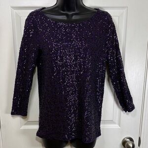 J. Crew Factory LS Purple Sequin Blouse Size Small